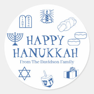 Happy Hanukkah blauw wit cadeautje met de naam Ronde Sticker
