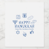 Happy Hanukkah blauw wit cadeautje met de naam Wijn Etiket (Enkel label)