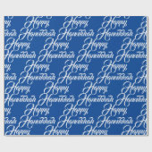 Happy Hanukkah blauw wit Joods elegant script Cadeaupapier (Vlak)