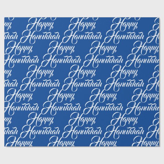 Happy Hanukkah blauw wit Joods elegant script Cadeaupapier (Vlak)