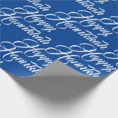 Happy Hanukkah blauw wit Joods elegant script Cadeaupapier (Hoek)