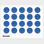 Happy Hanukkah blauw wit script return address Ronde Sticker (Vel)