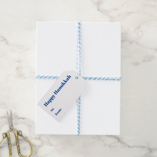 Happy Hanukkah blauw wit tot modern Cadeaulabel (Met Touw)