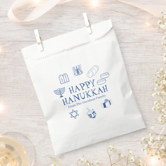 Happy Hanukkah blauw witte aangepaste familienaam Bedankzakje (Geknipt)