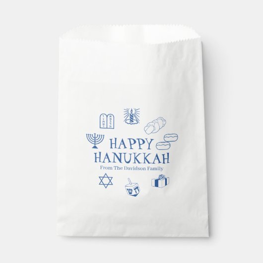 Happy Hanukkah blauw witte aangepaste familienaam Bedankzakje (Voorkant)