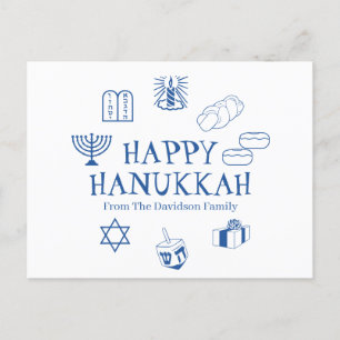 Happy Hanukkah blauw witte aangepaste familienaam Briefkaart