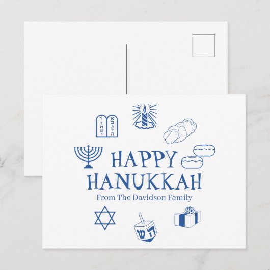 Happy Hanukkah blauw witte aangepaste familienaam Briefkaart (Voorkant / Achterkant)