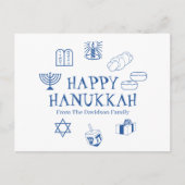 Happy Hanukkah blauw witte aangepaste familienaam Briefkaart (Voorkant)