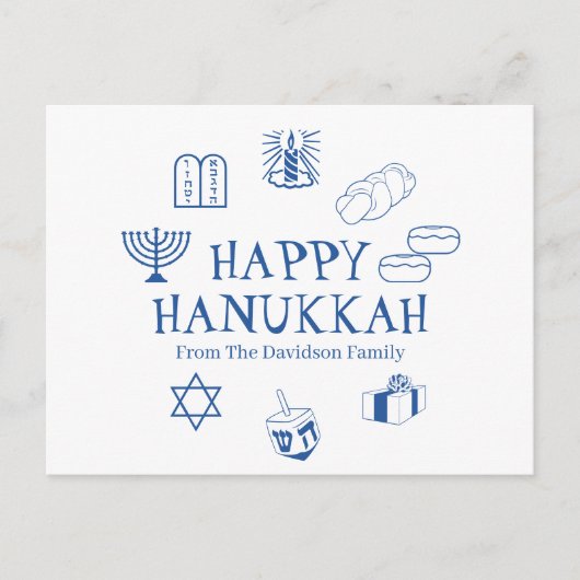 Happy Hanukkah blauw witte aangepaste familienaam Briefkaart (Voorkant)