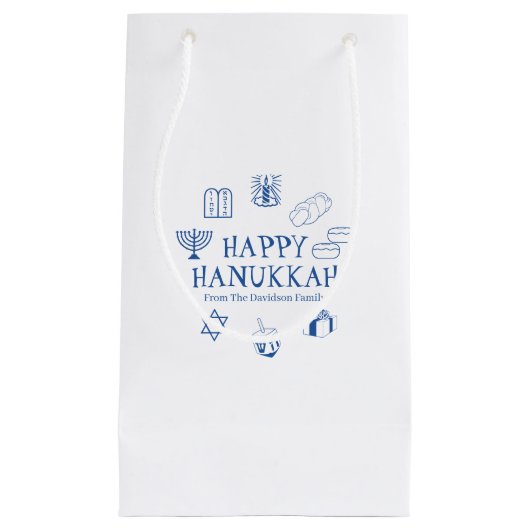 Happy Hanukkah blauw witte aangepaste familienaam Klein Cadeauzakje (Voorkant)