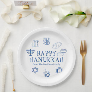 Happy Hanukkah blauw witte aangepaste familienaam Papieren Bordje
