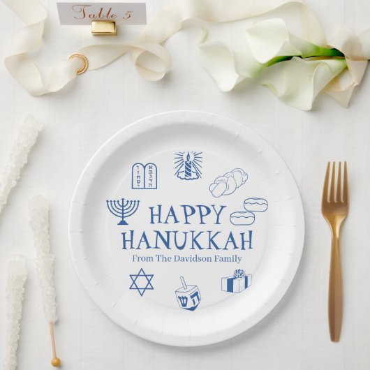 Happy Hanukkah blauw witte aangepaste familienaam Papieren Bordje (Huwelijk)