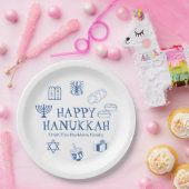 Happy Hanukkah blauw witte aangepaste familienaam Papieren Bordje (Feest)