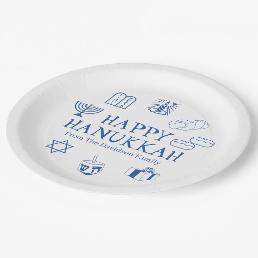 Happy Hanukkah blauw witte aangepaste familienaam Papieren Bordje (Gekanteld)