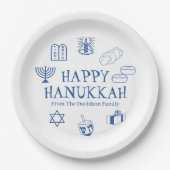 Happy Hanukkah blauw witte aangepaste familienaam Papieren Bordje (Voorkant)