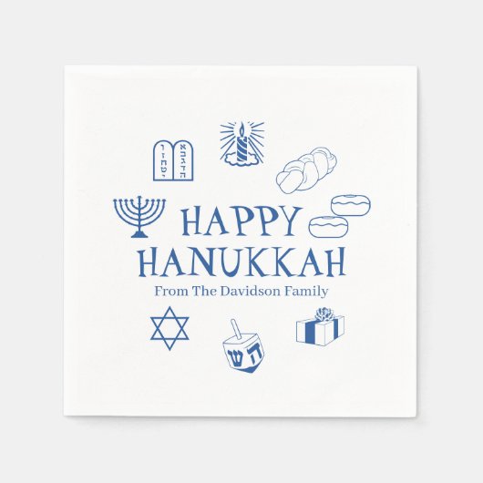 Happy Hanukkah blauw witte aangepaste familienaam Servet (Voorkant)