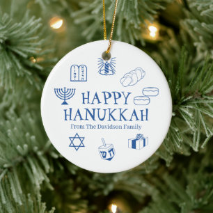Happy Hanukkah blauw witte douanenaam gunstiger Keramisch Ornament