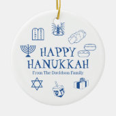 Happy Hanukkah blauw witte douanenaam gunstiger Keramisch Ornament (Voorkant)