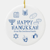 Happy Hanukkah blauw witte douanenaam gunstiger Keramisch Ornament (Achterkant)