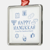 Happy Hanukkah blauw witte douanenaam gunstiger Metalen Ornament (Links)