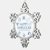 Happy Hanukkah blauw witte douanenaam gunstiger Tin Sneeuwvlok Ornament (Rechts)