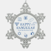 Happy Hanukkah blauw witte douanenaam gunstiger Tin Sneeuwvlok Ornament (Voorkant)