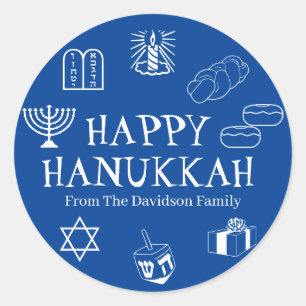 Happy Hanukkah blauwe, witte aangepaste tekst scha Ronde Sticker