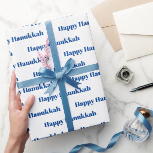 "Happy Hanukkah" blauwe witte feestdag Cadeaupapier