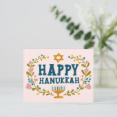 HAPPY HANUKKAH bloemenkrans Joods  Briefkaart (Staand voorkant)