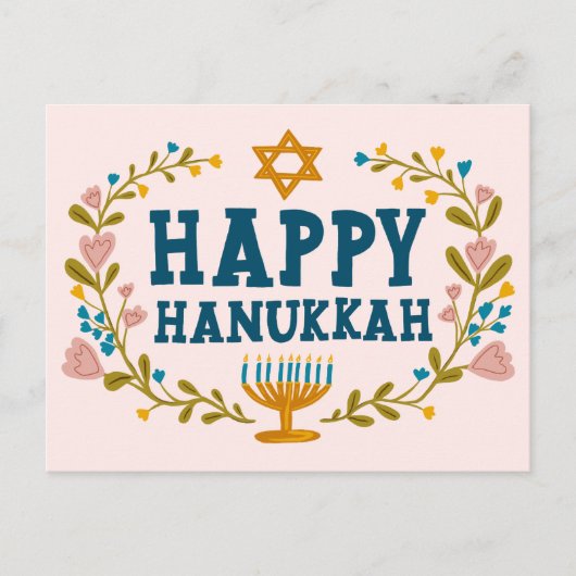 HAPPY HANUKKAH bloemenkrans Joods  Briefkaart (Voorkant)