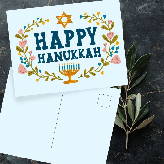 HAPPY HANUKKAH bloemenkrans Joods  Briefkaart
