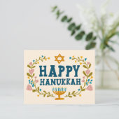 HAPPY HANUKKAH bloemenkrans Joods  Briefkaart (Staand voorkant)