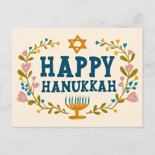 HAPPY HANUKKAH bloemenkrans Joods  Briefkaart (Voorkant)