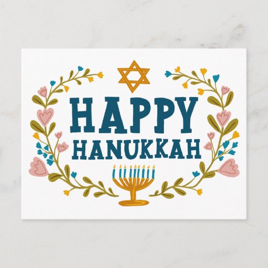 HAPPY HANUKKAH bloemenkrans Joods  Briefkaart (Voorkant)