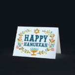 HAPPY HANUKKAH bloemenkrans Joods  Kaart<br><div class="desc">Hand getekende tekst en bloemen door mij voor u. Voeg je eigen tekst toe aan de binnenkant van de kaart of wijzig de achtergrondkleuren. Voor meer design en kleuren check mijn shop! Of laat het me weten als je iets op maat wilt. Vraag of je niet vindt wat je nodig...</div>