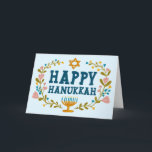 HAPPY HANUKKAH bloemenkrans Joods  Kaart<br><div class="desc">Hand getekende tekst en bloemen door mij voor u. Voeg je eigen tekst toe aan de binnenkant van de kaart of wijzig de achtergrondkleuren. Voor meer design en kleuren check mijn shop! Of laat het me weten als je iets op maat wilt. Vraag of je niet vindt wat je nodig...</div>