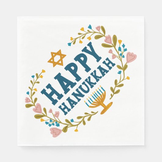 HAPPY HANUKKAH bloemenkrans Joodse feestdag Servet (Voorkant)