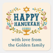 HAPPY HANUKKAH bloemenkrans Joodse Vakantie CUSTOM Vierkante Sticker (Voorkant)