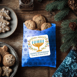 HAPPY HANUKKAH bloemenkrans Joodse Vakantie CUSTOM Vierkante Sticker