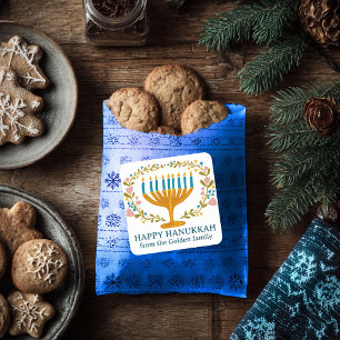 HAPPY HANUKKAH bloemenkrans Joodse Vakantie CUSTOM Vierkante Sticker