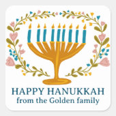 HAPPY HANUKKAH bloemenkrans Joodse Vakantie CUSTOM Vierkante Sticker (Voorkant)