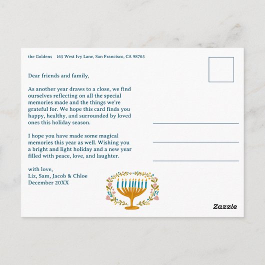 HAPPY HANUKKAH Bloemenkrans Menorah Aangepaste FOT Briefkaart (Achterkant)