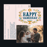 HAPPY HANUKKAH Bloemenkrans Menorah Aangepaste FOT Briefkaart<br><div class="desc">Hand getekende tekst en bloemen door mij voor u. Klik op "personaliseren" om uw eigen foto aan de voorkant en tekst toe te voegen en het adres terug te sturen naar de achterkant van het briefkaart of de achtergrondkleuren te wijzigen. Alles is aanpasbaar. Voor meer design en kleuren check mijn...</div>