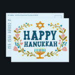 HAPPY HANUKKAH Bloemenkrans Menorah Aangepaste tek Briefkaart<br><div class="desc">Hand getekende tekst en bloemen door mij voor u. Klik op "personaliseren" om uw eigen tekst te bewerken en toe te voegen en het adres terug te sturen naar de achterkant van het briefkaart of de achtergrondkleuren te wijzigen. Alles is aanpasbaar. Voor meer design en kleuren check mijn shop! Of...</div>
