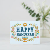 HAPPY HANUKKAH Bloemenkrans Menorah Aangepaste tek Briefkaart (Staand voorkant)
