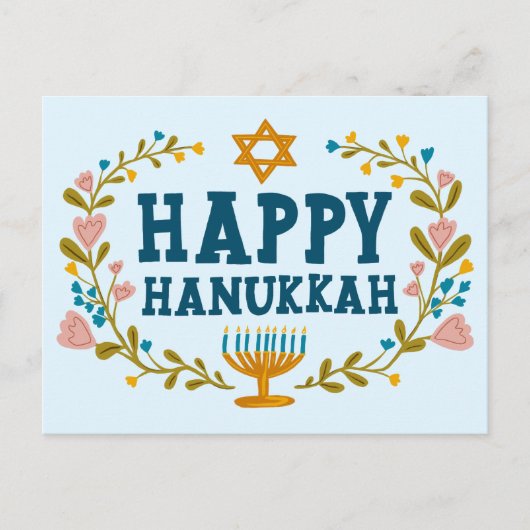 HAPPY HANUKKAH Bloemenkrans Menorah Aangepaste tek Briefkaart (Voorkant)