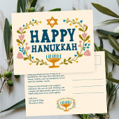 HAPPY HANUKKAH Bloemenkrans Menorah Aangepaste tek Briefkaart