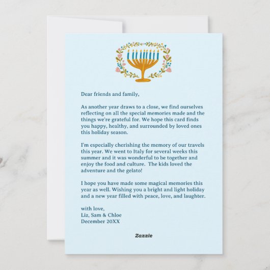 HAPPY HANUKKAH Bloemenkrans Menorah Custom Foto's Feestdagenkaart (Achterkant)