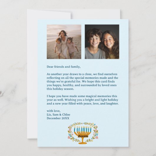 HAPPY HANUKKAH Bloemenkrans Menorah Custom Foto's Feestdagenkaart (Achterkant)