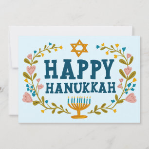 HAPPY HANUKKAH Bloemenkrans Menorah Custom Foto's Feestdagenkaart